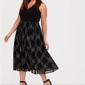 Torrid Black Ponte & Plaid Mesh MIDI Dress NWT
